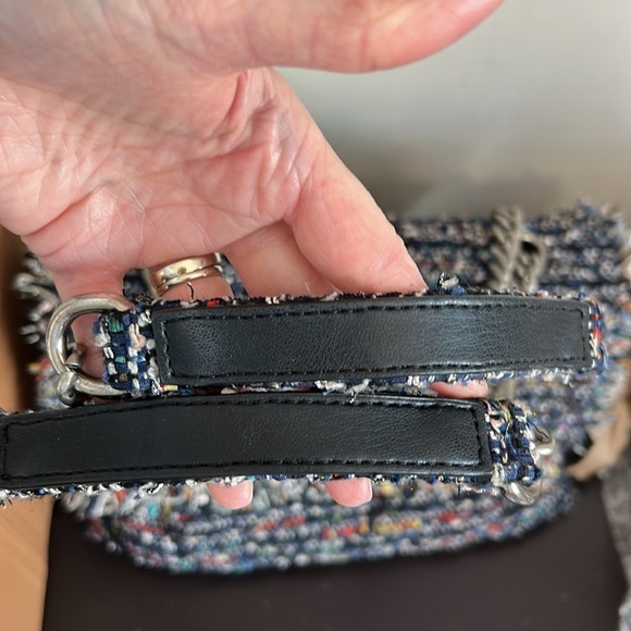 Kurt Geiger Tweed Large Kensington Bag Black Blue Shoulder Flap Closure NEW - Picture 16 of 16